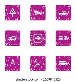 Revamp of carriageway icons set. Grunge set of 9 revamp of carriageway vector icons for web isolated on white background