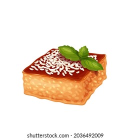 Revani traditional turkish dessert, Turkish cuisine cake vector illustration.