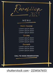 Reveillon 2023 restaurant menu vector illustration