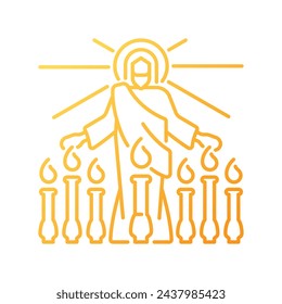 Revelation gradient linear vector icon. Jesus Christ and seven lampstands. Biblical scene. Apostle John vision. Thin line color symbol. Modern style pictogram. Vector isolated outline drawing