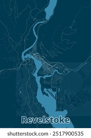 Revelstoke, British Columbia, Canada artistic blueprint map poster