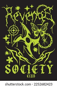 Revenge society club gothic slogan text with star print design for streetwear tee hoodie and apparel