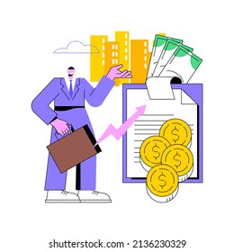 Revenue agency abstract concept vector illustration. Tax law, remit GST and HST, business number registration, savings and pension plan, payroll account, family benefit, charity abstract metaphor.