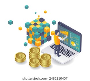 Umsatzanalyse in Blockchain-Technologie Unternehmen Infografiken isometrische Illustration