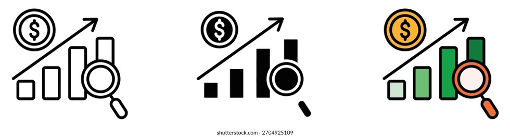 Icon "Revenue Analytics". aufschlussreiche Investitionstrends und profitables Chancensymbol. Vektorgrafik.