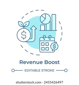 Revenue boost soft blue concept icon. Business profitability, ecommerce. Performance metrics. Round shape line illustration. Abstract idea. Graphic design. Easy to use in infographic, presentation