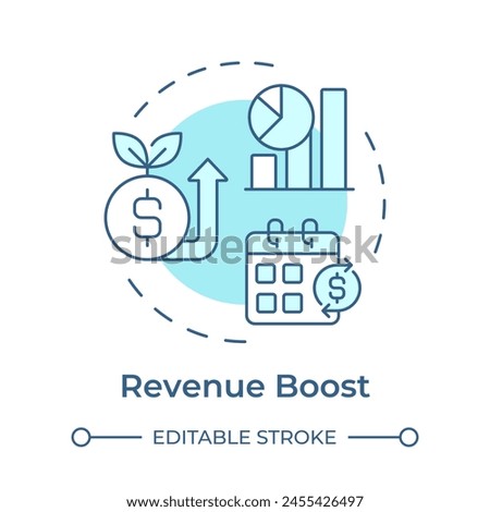 Revenue boost soft blue concept icon. Business profitability, ecommerce. Performance metrics. Round shape line illustration. Abstract idea. Graphic design. Easy to use in infographic, presentation