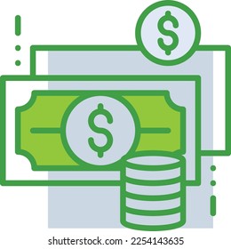 Revenue business management icon with green duotone style. Money, growth, profit, market, arrow, investment, financial. Vector illustration