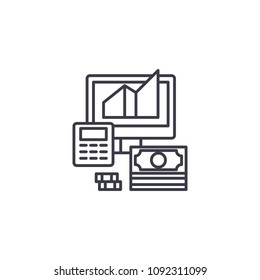 Revenue calculation linear icon concept. Revenue calculation line vector sign, symbol, illustration.