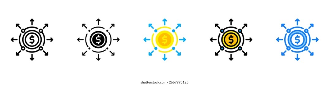 Icono de diversificación de ingresos Ilustración vectorial de estilos múltiples