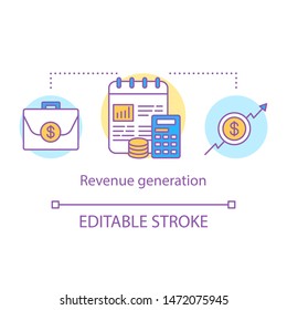 Revenue generation concept icon. Success and income increase idea thin line illustration. Business development. Financing and budgeting. Vector isolated outline drawing. Editable stroke