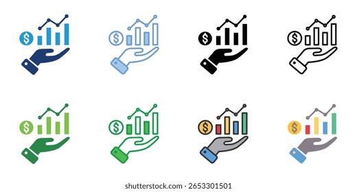 Revenue Growth Icons Set Vector Multiple Style Collection