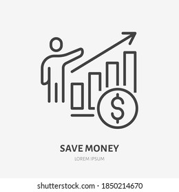 Revenue growth line icon, vector pictogram of economic graph, profit increase. Businessman with sales report stroke sign for finance development.