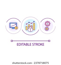 Revenue growth loop concept icon. Profitable business. Increase income. Boost financial success abstract idea thin line illustration. Isolated outline drawing. Editable stroke. Arial font used
