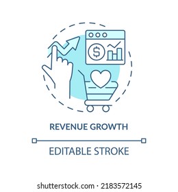 Revenue Growth Turquoise Concept Icon. Customer Engagement Platform Importance Abstract Idea Thin Line Illustration. Isolated Outline Drawing. Editable Stroke. Arial, Myriad Pro-Bold Fonts Used