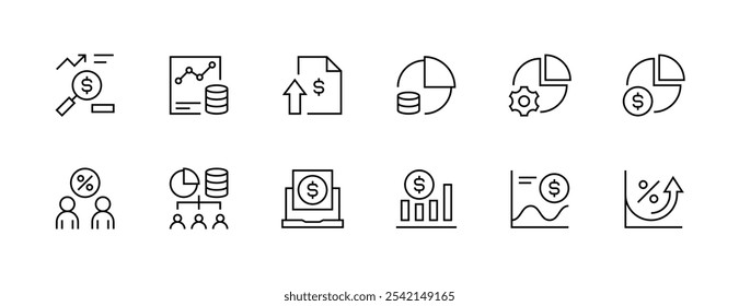 ícone Receita coleta. Conjunto de ícones de ganhos. Crescimento empresarial, finanças, economia, estatísticas, resumo, crescimento, pizza, gráfico, ganhos e muito mais. Traçado editável. Pixel perfeito. Grade de 32px.