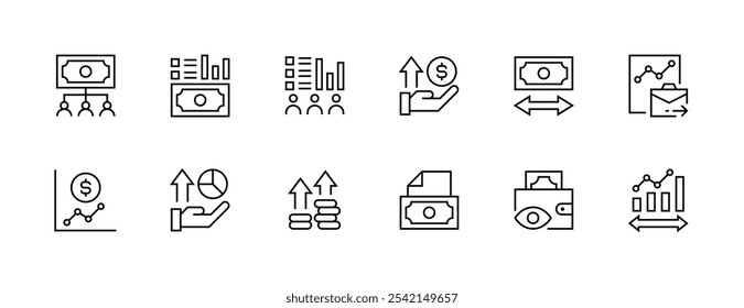 ícone Receita coleta. Conjunto de ícones de ganhos. Crescimento empresarial, finanças, economia, estatísticas, resumo, crescimento, pizza, gráfico, ganhos e muito mais. Traçado editável. Pixel perfeito. Grade de 32px.