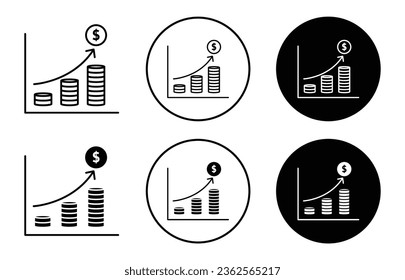 Revenue icon. Company business growth financial chart with dollar coin symbol. Net profit or earning increase with inflation vector. Long term return on investment sign.