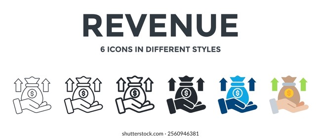 REVENUE icon in different style vector illustration. Designed in thin line, regular line, bold line, glyph, color fill, and flat style can be used for web