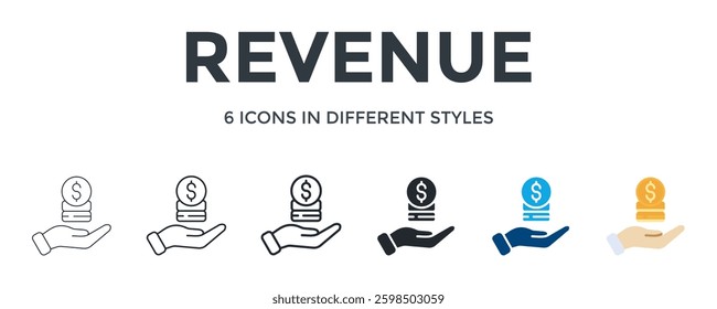Revenue Icon In Different Style Vector Illustration. Designed In Thin Line, Regular Line, Bold Line, Glyph, Color Fill, And Flat Style Can Be Used For Web