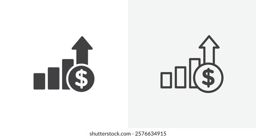 Revenue icon set in black flat solid and outlined style.