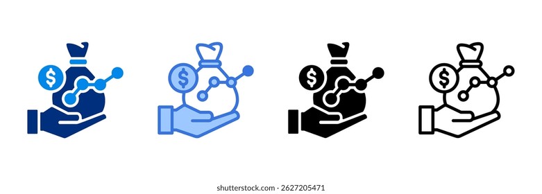 Conjunto de iconos de ingresos Ilustración vectorial de estilos múltiples