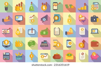 Revenue icons set flat vector. Credit business. Gold card