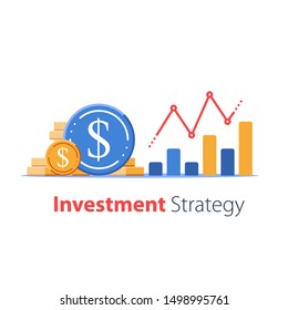 Revenue increase, high interest rate, income growth, budget profit, financial fund growth, raise capital, more money graph, investment portfolio, vector flat illustration