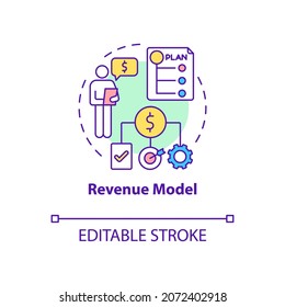 Symbol für das Umsatzmodell Rahmen für die Erzielung von Finanzerträgen. Startstruktur. Geschäftsmodell abstrakte Idee dünne Linie Illustration. Vektorgrafik einzeln auf Umrissfarben. Bearbeitbarer Hub