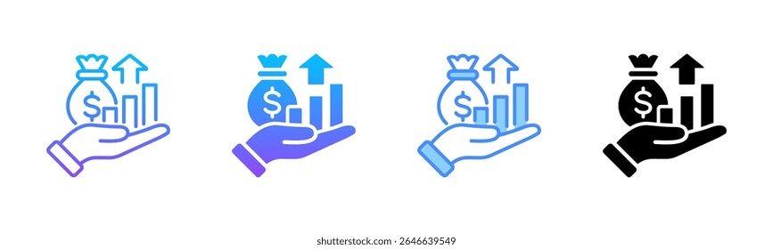 Conjunto de iconos de varios estilos de ingresos