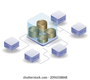 Revenue from multiple branches in isometric illustration