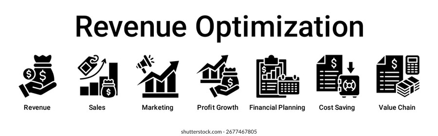 Revenue Optimization banner web icon vector illustration concept for business with icon of Revenue, Sales, Marketing, Profit Growth, Financial Planning, Cost Saving, Value.
