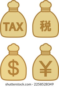 Revenue and Payment Japanese Yen and Dollar Tax Icon Set Illustration.