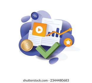 Revenue percent data analyst flat and isometric illustration