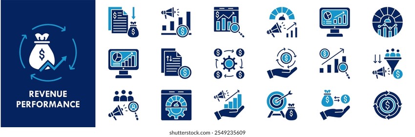 Revenue Performance icon collection set. Containing design revenue, performance, business, growth, increase, financial