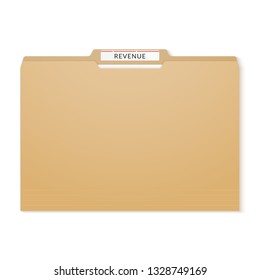 Revenue report binder. Manila folder papers archive.