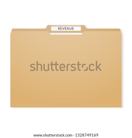Revenue report binder. Manila folder papers archive.