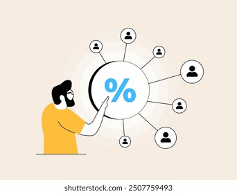 Revenue Sharing illustration with profit distribution, business partnerships, income sharing, financial growth, collaboration and team success icons. Isolated vector illustration