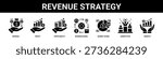 Revenue Strategy web banner icon set collection solid style.