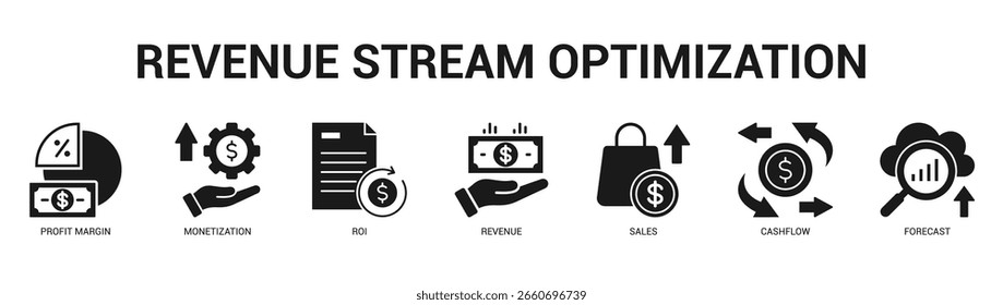 Otimização do Fluxo de Receita Ilustração moderna e limpa de banner da Web com ícones temáticos para comunicação visual