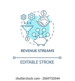 Revenue streams blue concept icon. Resources of reccuring income. Earning money. Business model abstract idea thin line illustration. Vector isolated outline color drawing. Editable stroke