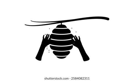 revenue symbol, man taking honey, black isolated silhouette