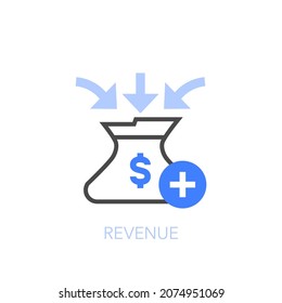 Revenue symbol with a money bag and incoming sales. Easy to use for your website or presentation.