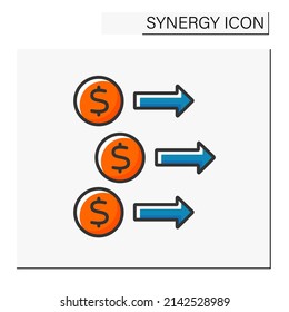 Revenue Synergy Color Icon. Dollar Signs, Income Increase. Investment In Profitable Business. Generation Sales. Synergy Concept. Isolated Vector Illustrations