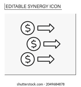 Revenue Synergy Line Icon. Dollar Signs, Income Increase. Investment In Profitable Business. Generation Sales. Synergy Concept. Isolated Vector Illustrations. Editable Stroke