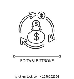 Revenue Synergy Linear Icon. Accounting Process. Money Exchange. Flow Of Income. Thin Line Customizable Illustration. Contour Symbol. Vector Isolated Outline Drawing. Editable Stroke