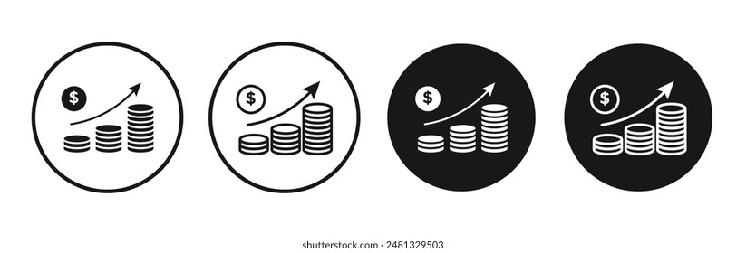 Revenue vector icon set black filled and outlined style.