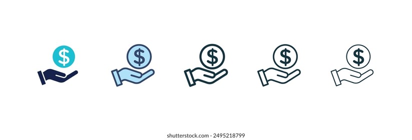 Conjunto de iconos de Vector de ingresos con relleno negro y estilo de contorno.
