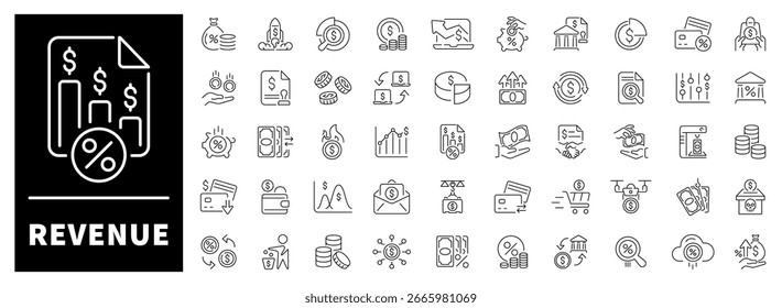 Umsatzvektorsymbole im Linienstil. Umsatzsymbole festgelegt. Gliederungsfinanzsymbole