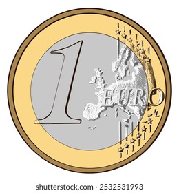 Reverso de la moneda de 1 euro, aislado en el fondo blanco. Imagen de Vector.